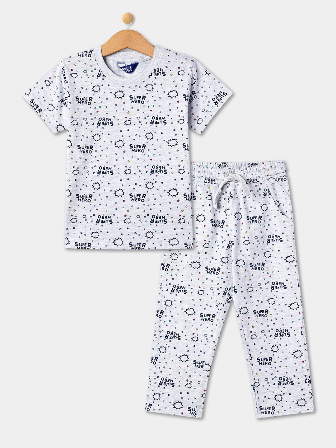 

R&B Boys Conversational Printed Pure Cotton T-shirt with Lounge Pants, White