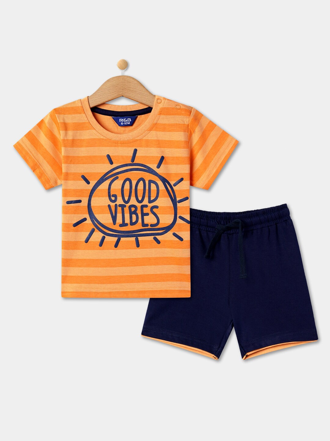 

R&B Boys Typographic Printed Pure Cotton T-shirt with Shorts, Orange