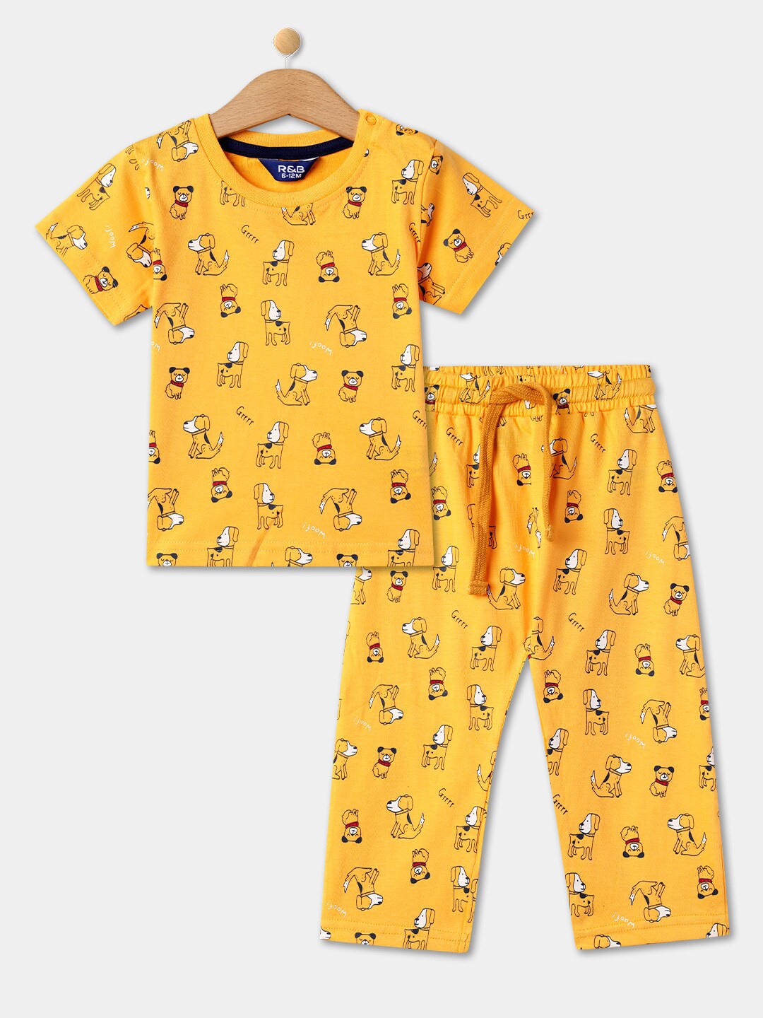 

R&B Infants Boys Conversational Printed Pure Cotton Night suits, Yellow