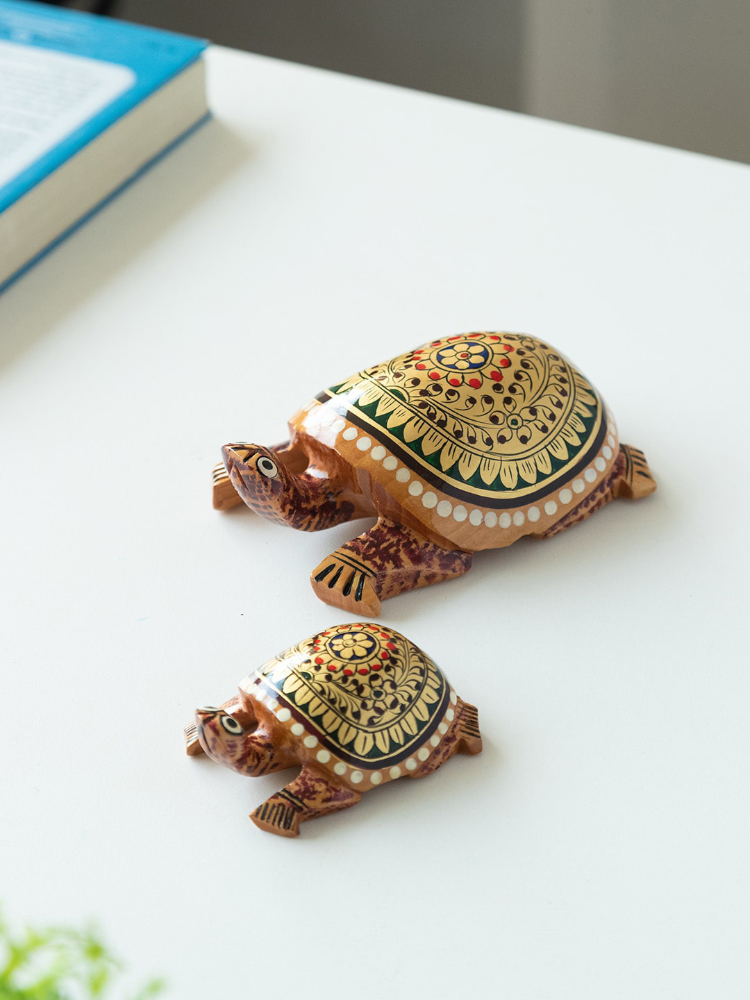 

ExclusiveLane Brown 2 Pieces Meenakari Majestic Tortoise Showpieces