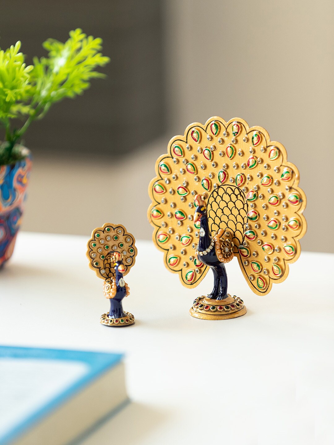 

ExclusiveLane Blue 2 Pieces Meenakari Dancing Peacock Showpieces