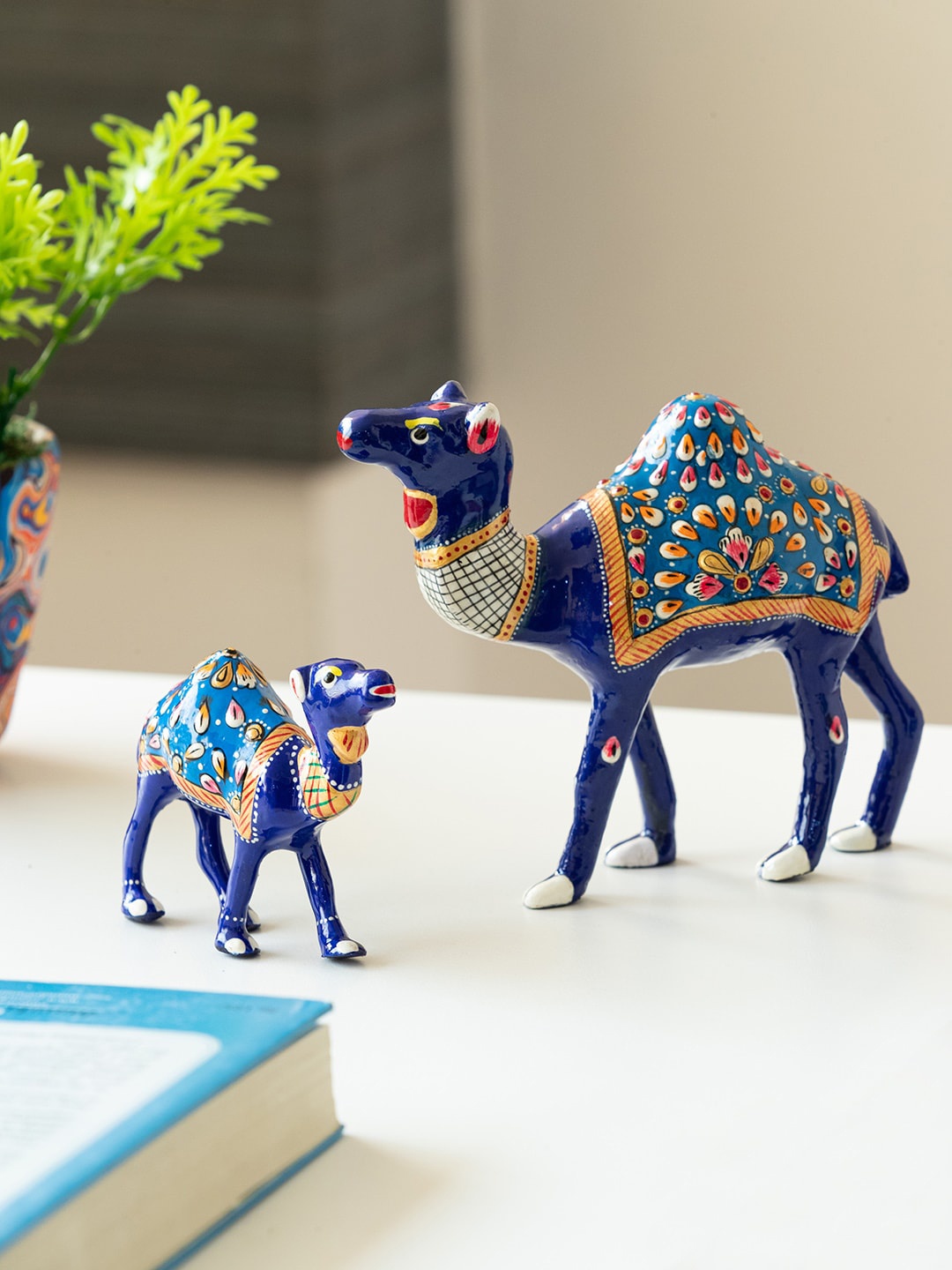 

ExclusiveLane Blue & Yellow 2 Pieces Camel & Calf Meenakari Showpieces
