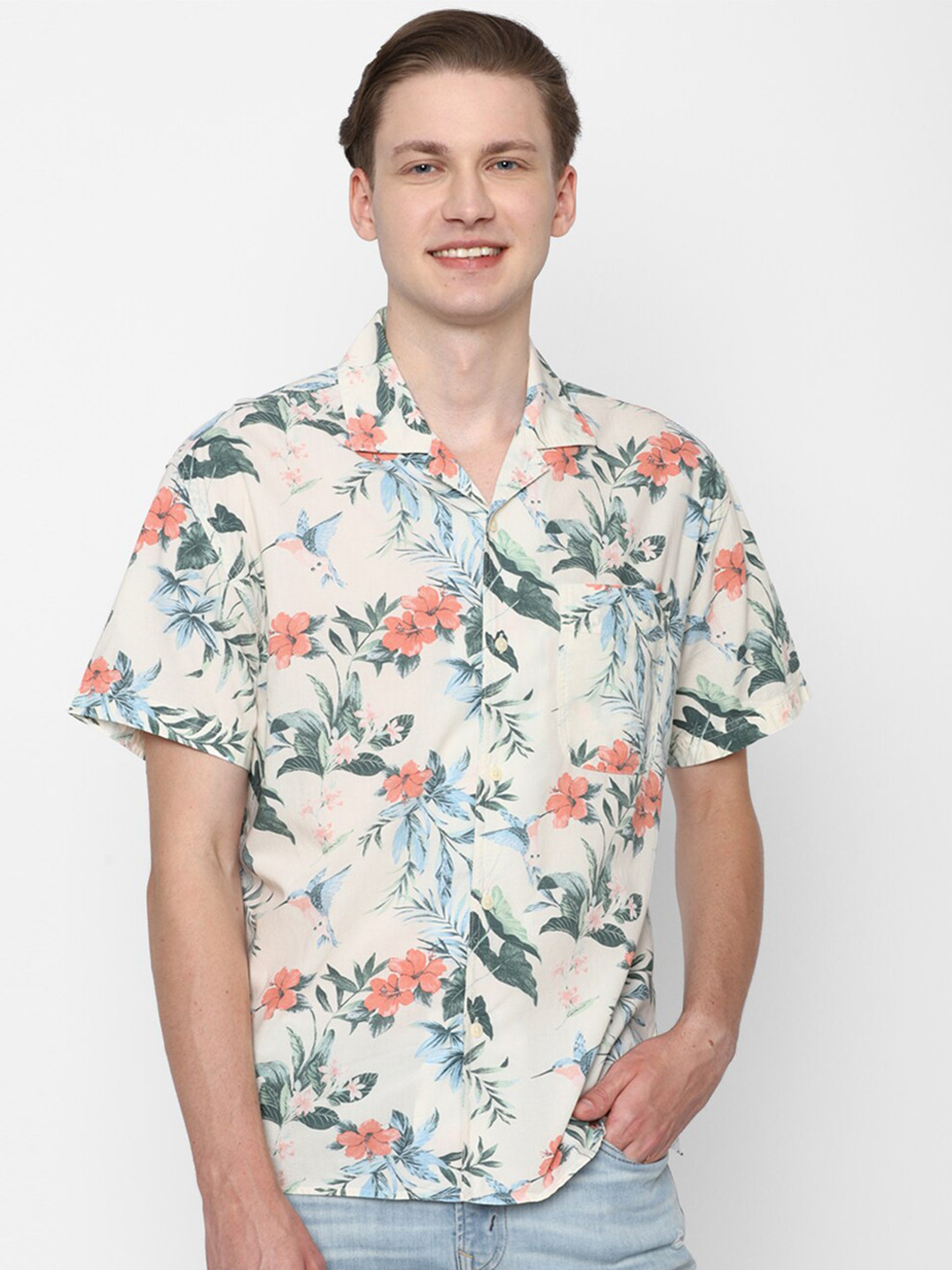 

AMERICAN EAGLE OUTFITTERS Floral Printed Pure Cotton Casual Shirt, White