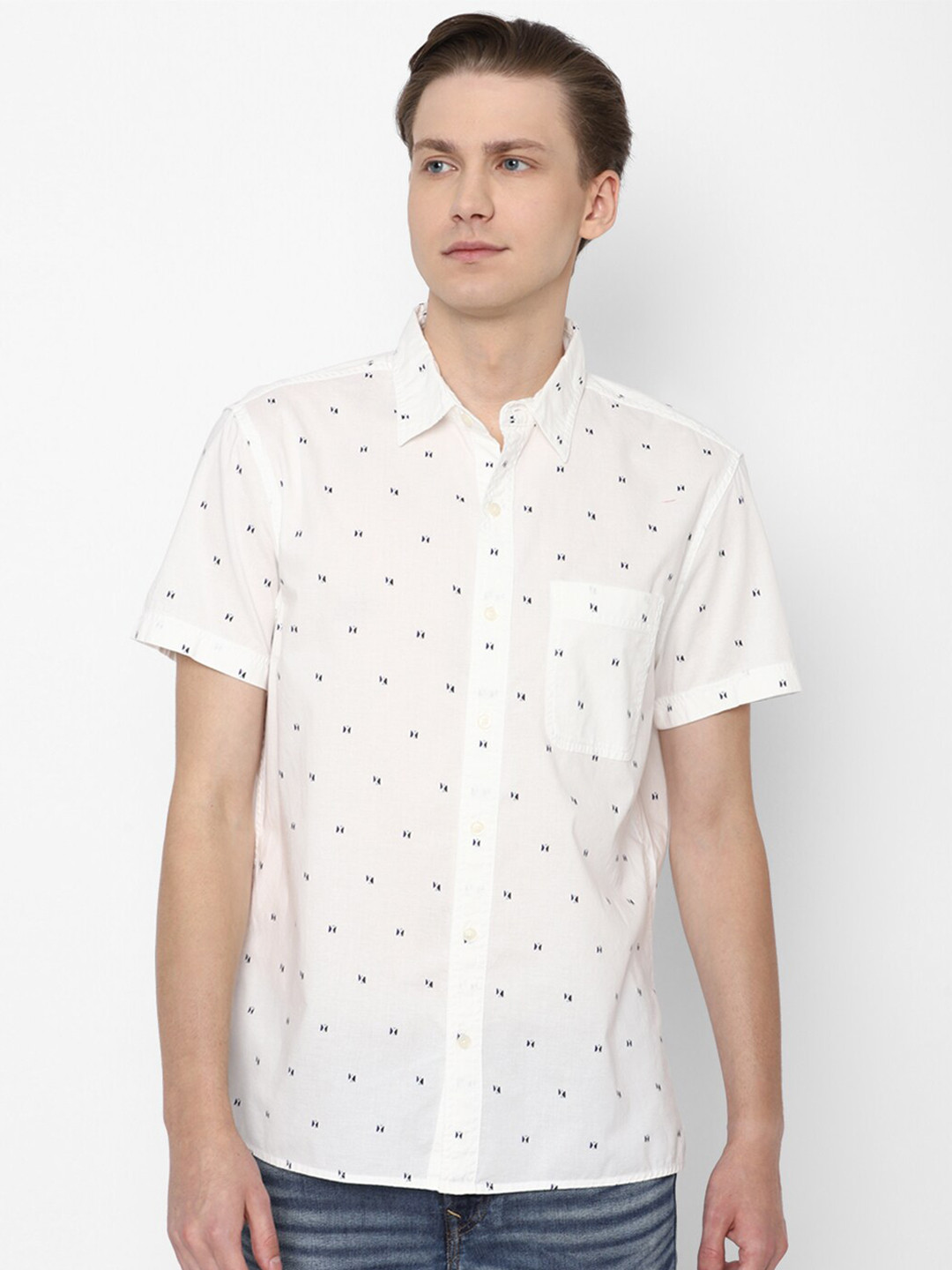 

AMERICAN EAGLE OUTFITTERS Micro Disty Printed Pure Cotton Casual Shirt, White