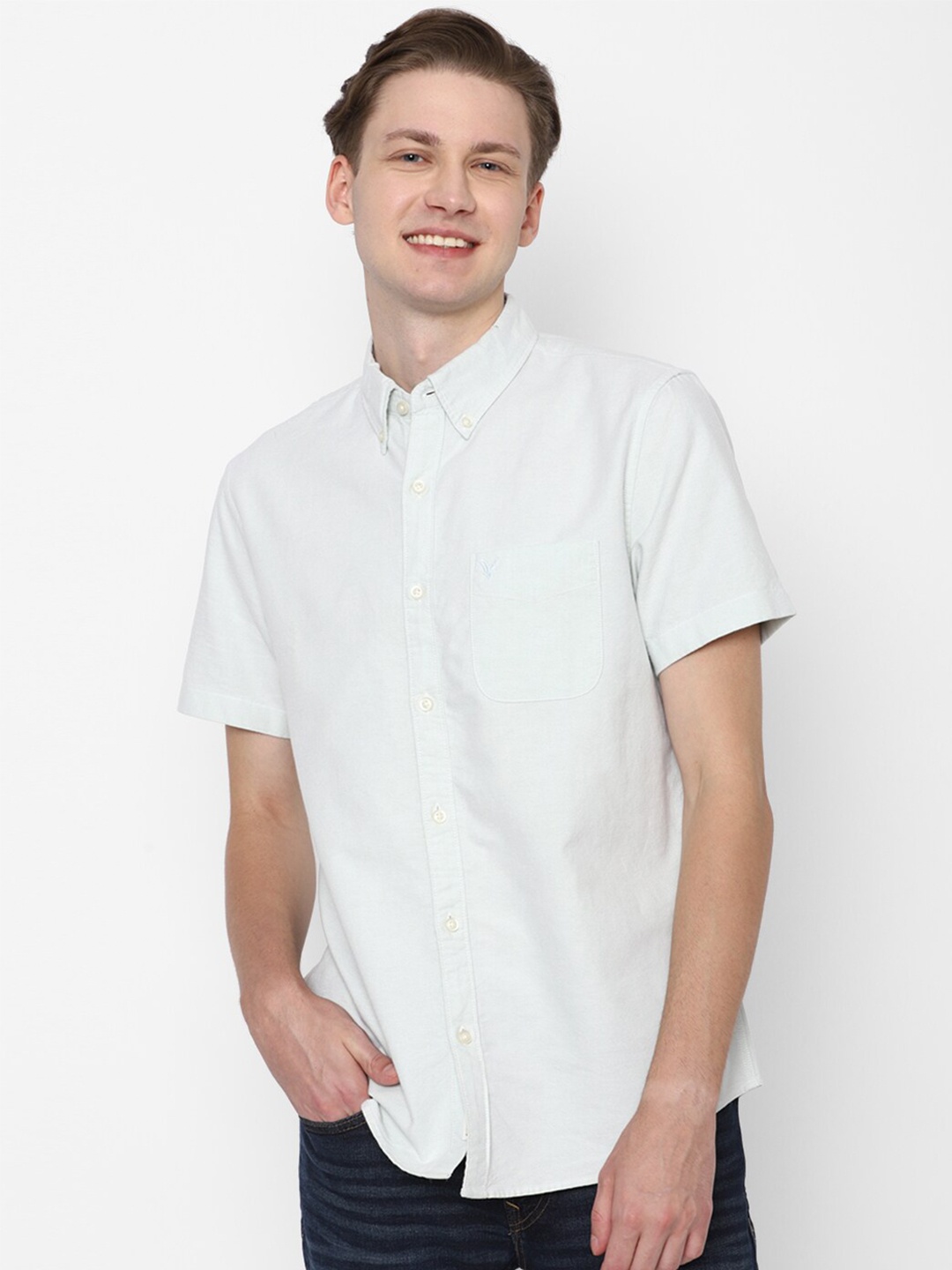 

AMERICAN EAGLE OUTFITTERS Button-Down Collar Oxford Pure Cotton Casual Shirt, Blue