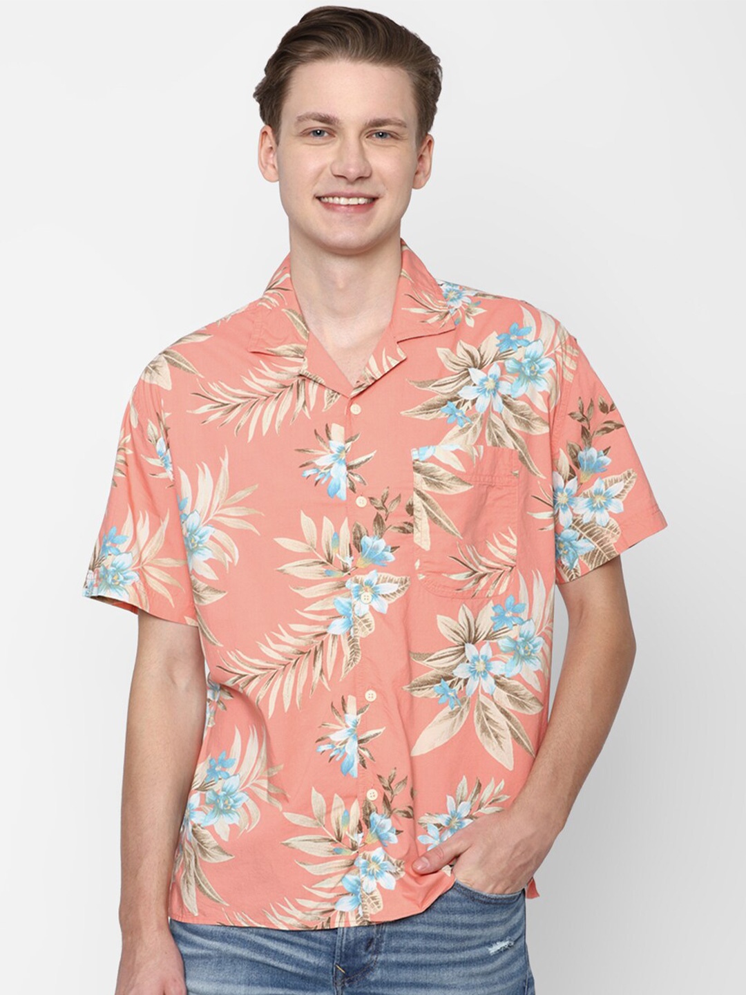 

AMERICAN EAGLE OUTFITTERS Floral Printed Pure Cotton Casual Shirt, Orange