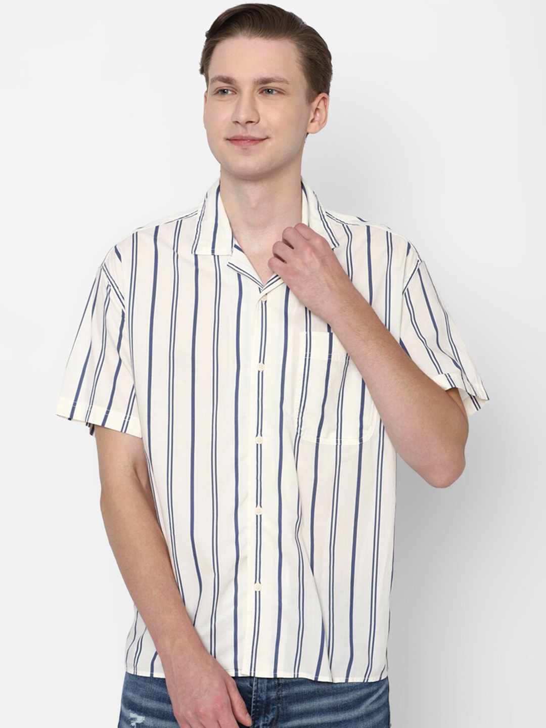 

AMERICAN EAGLE OUTFITTERS Vertical Striped Pure Cotton Casual Shirt, White