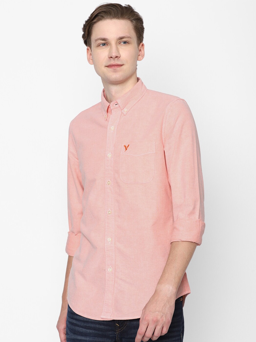 

AMERICAN EAGLE OUTFITTERS Button-Down Collar Roll-Up Sleeves Pure Cotton Casual Shirt, Pink