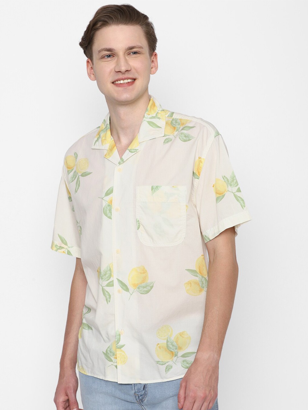 

AMERICAN EAGLE OUTFITTERS Floral Printed Spread Collar Pure Cotton Casual Shirt, Yellow