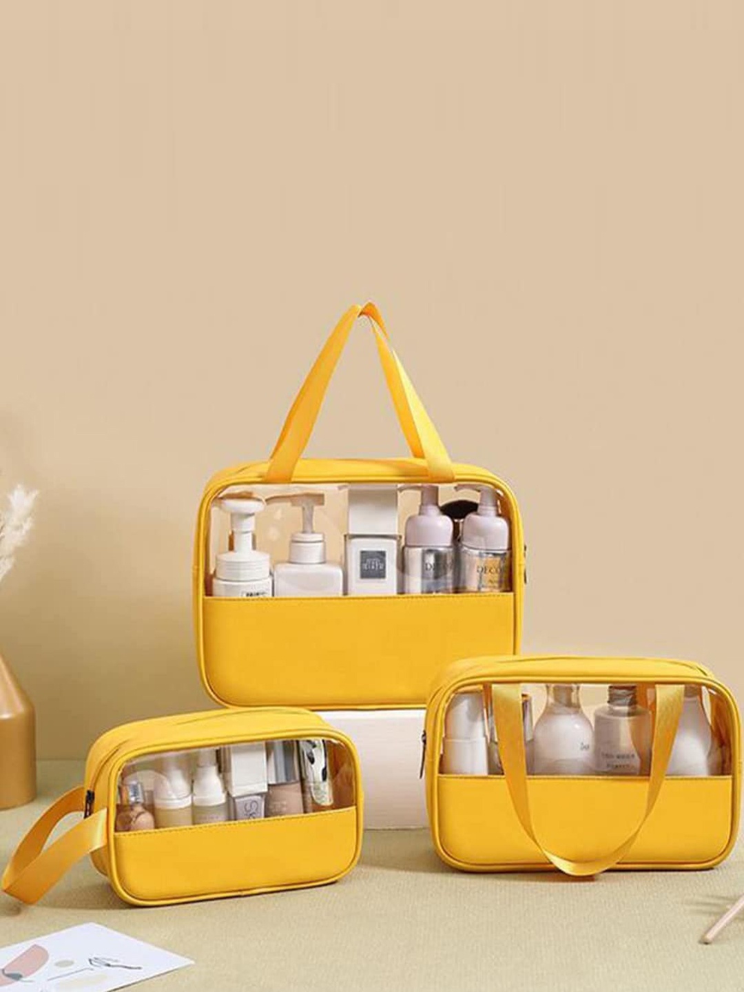 

HOUSE OF QUIRK 3 Pcs Yellow Waterproof Makeup Organisers
