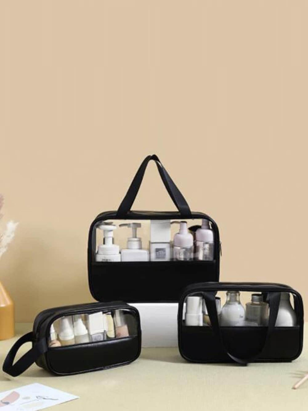 

HOUSE OF QUIRK Black 3-Pcs Waterproof Makeup Organisers