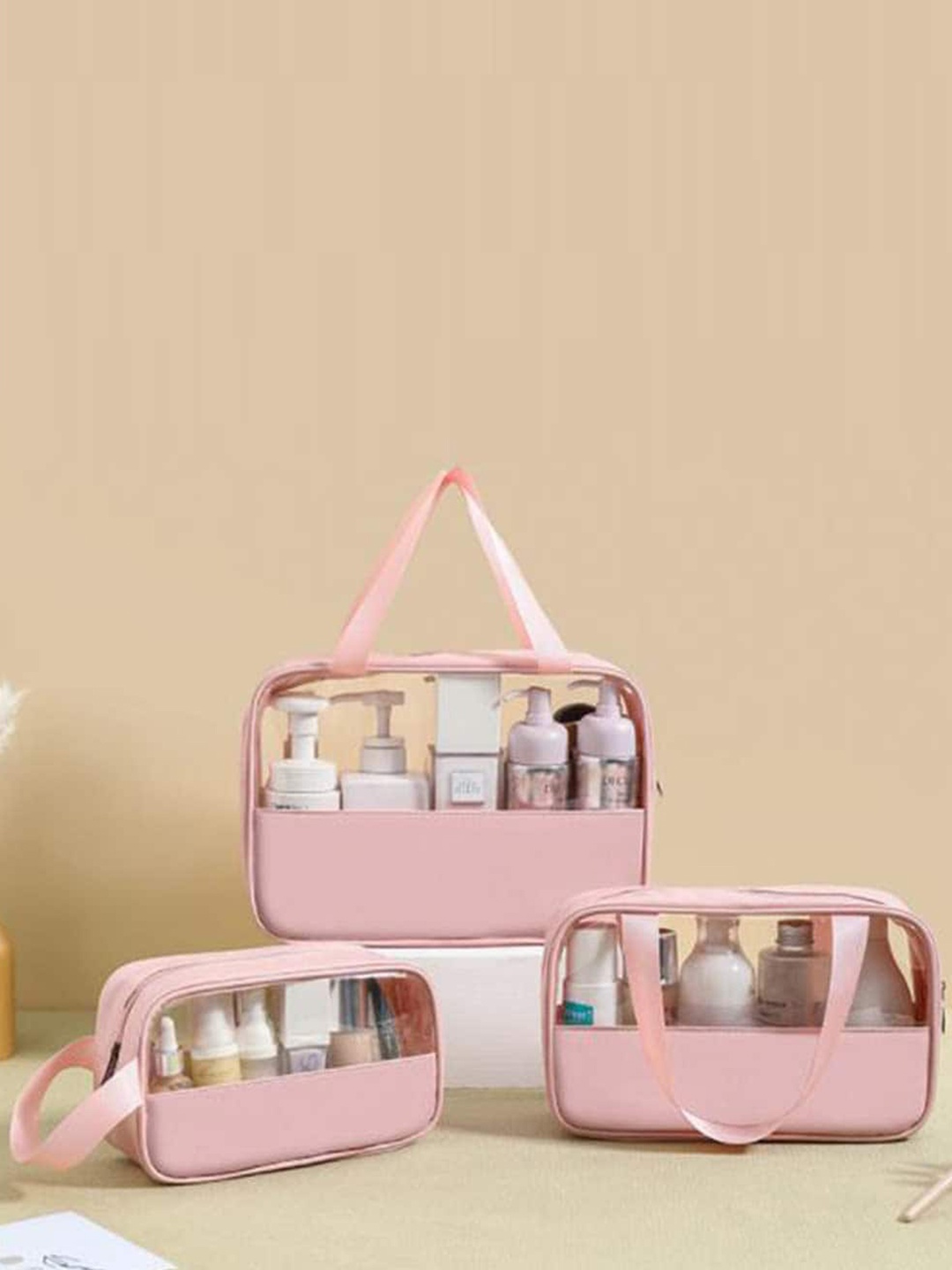 

HOUSE OF QUIRK 3-Pcs Pink Waterproof Makeup Organisers