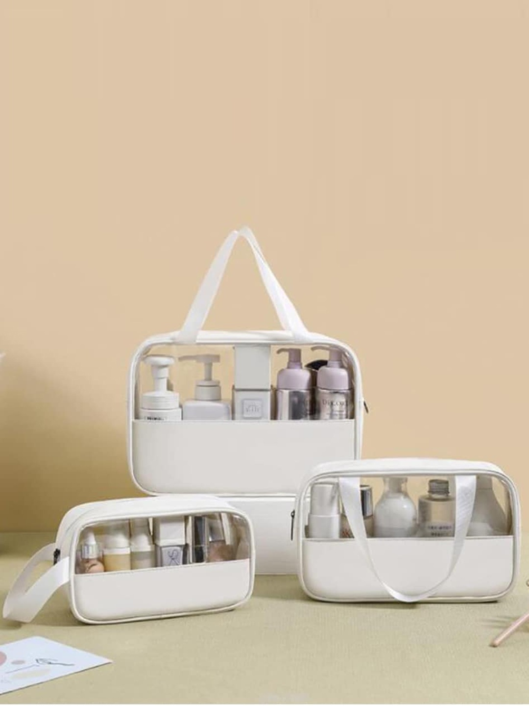 

HOUSE OF QUIRK 3 Pcs White Waterproof Makeup Bag