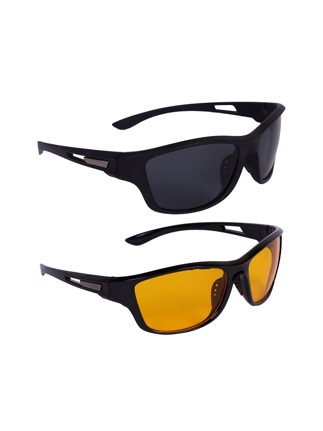 

Kastner Unisex Set of 2 Sports Sunglasses with UV Protected Lens REL_CM_SPORT_BLK-YLWBLK, Black