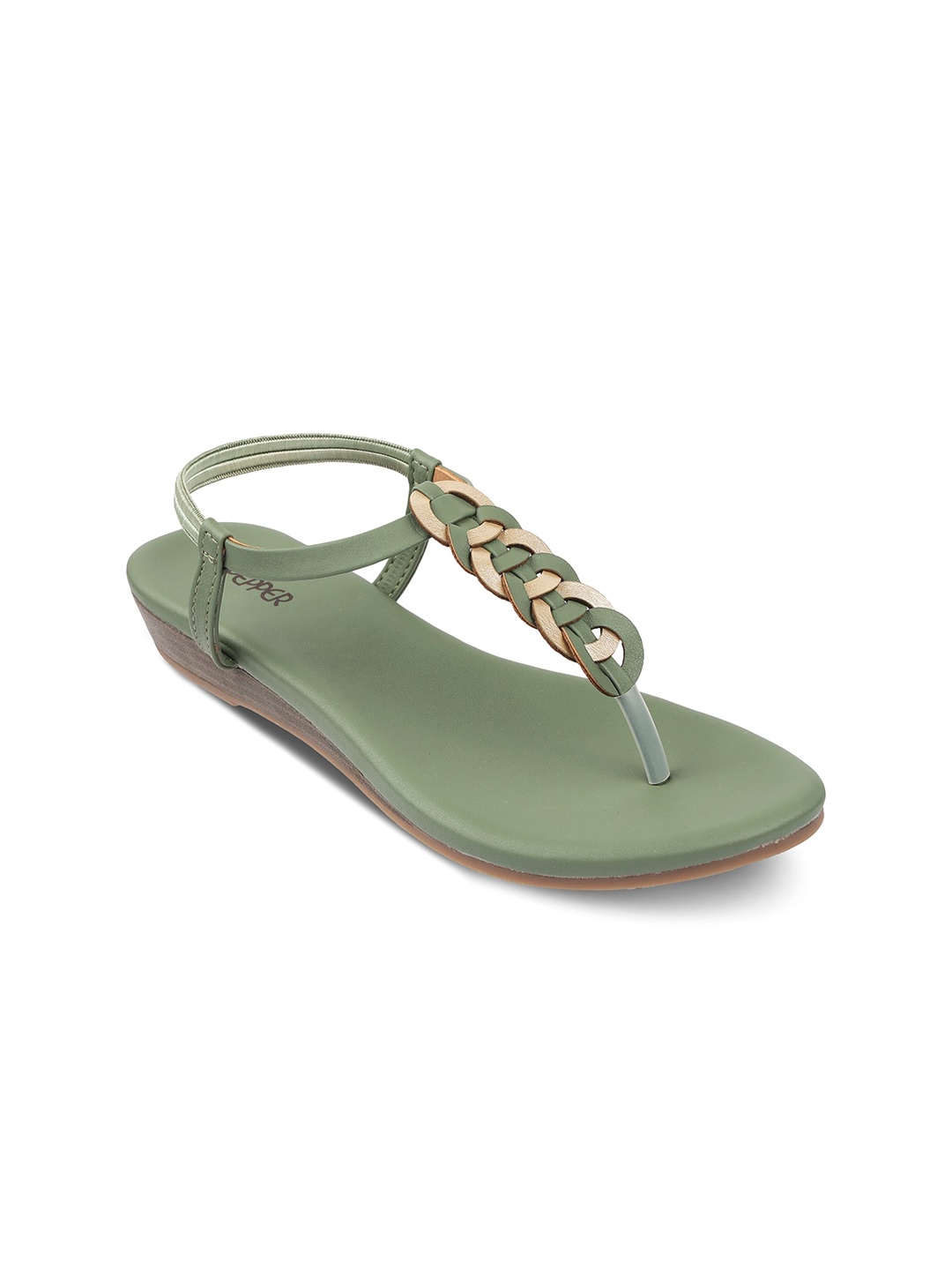 

PEPPER Braided T-Strap Flats With Backstrap, Olive