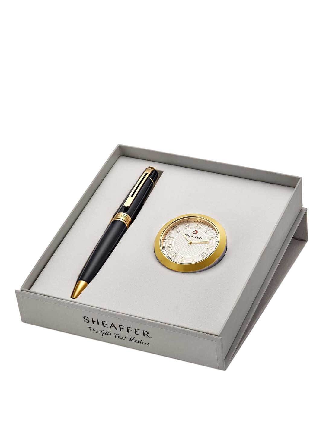 

Sheaffer Black 9325 Ballpoint Pen With Gold Chrome Table Clock