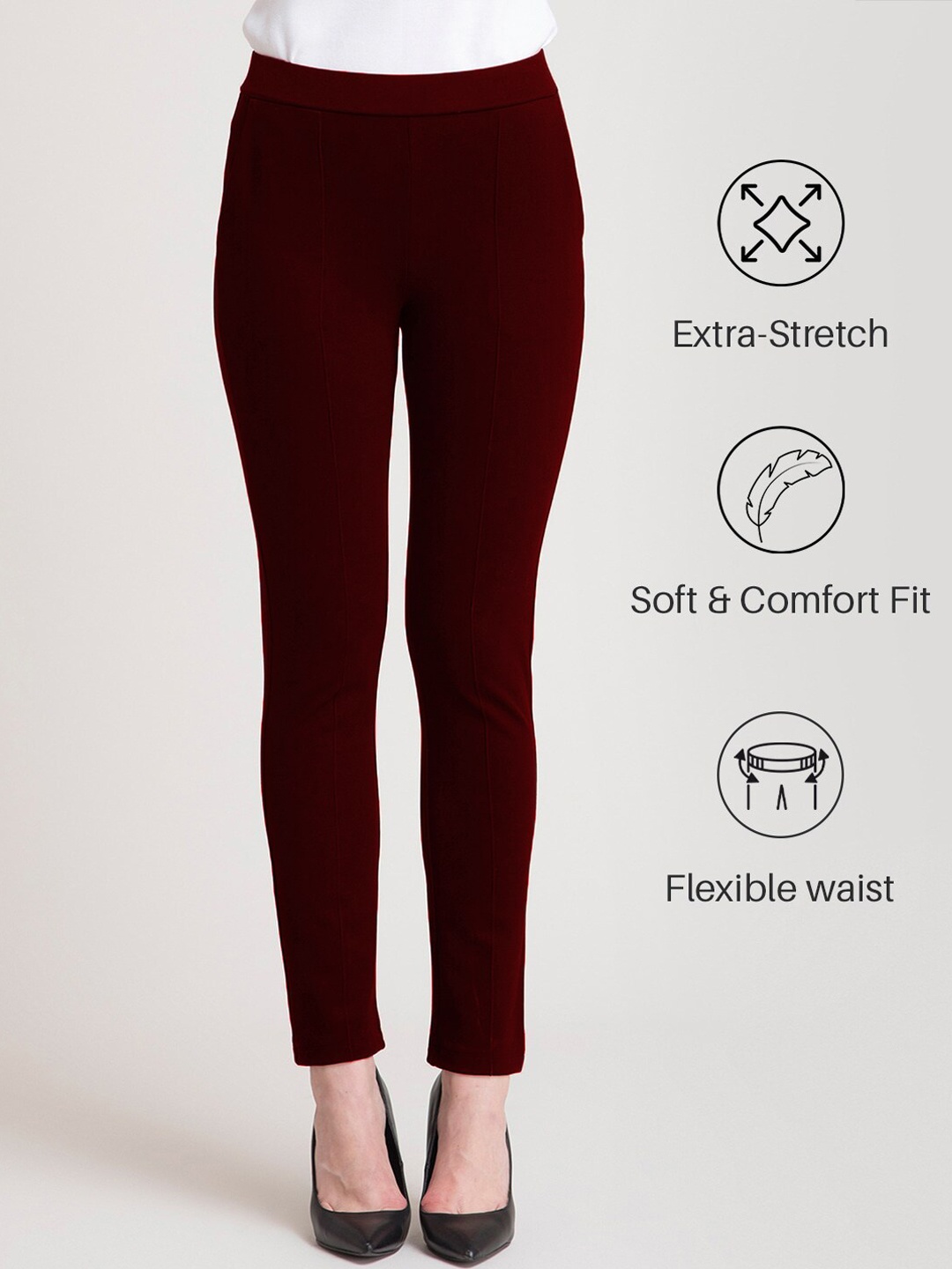 

WESTHOOD Smart High Rise Plain Regular Trousers, Maroon