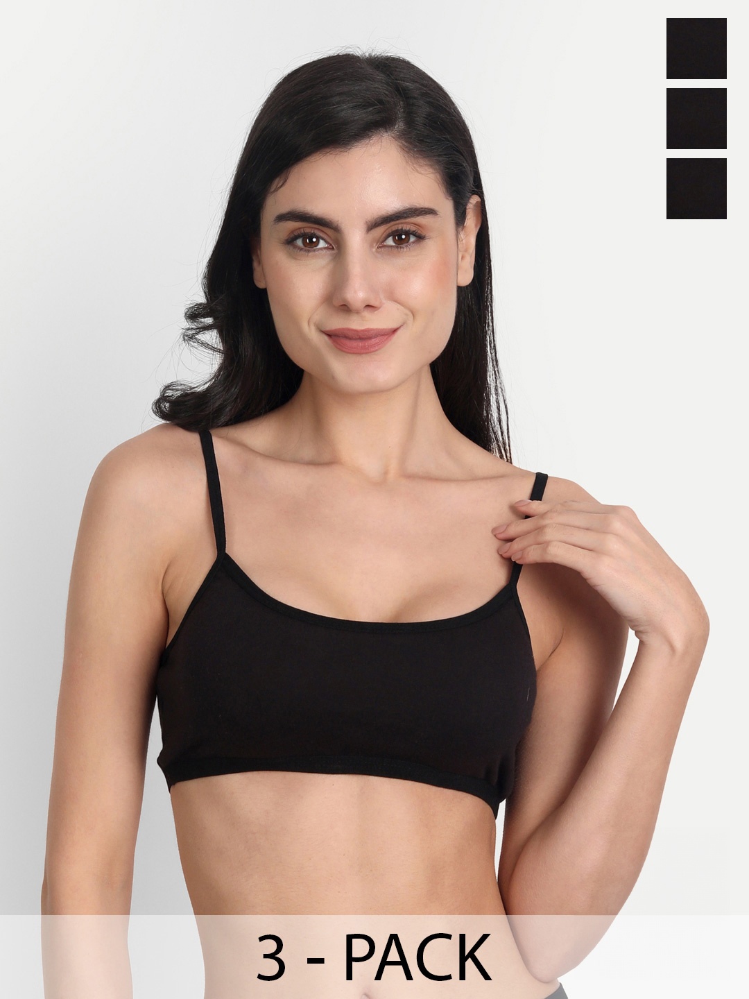

Aimly Pack Of 3 Cotton Sports Bra Non-Padded Non-Wired Mid Coverage, Black
