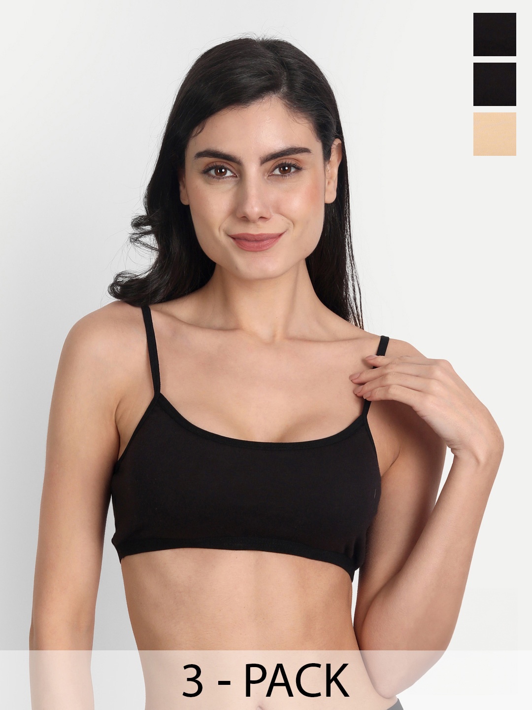 

Aimly Pack Of 3 Non-Padded All Day Comfort Medium Coverage Cotton Workout Bra, Black