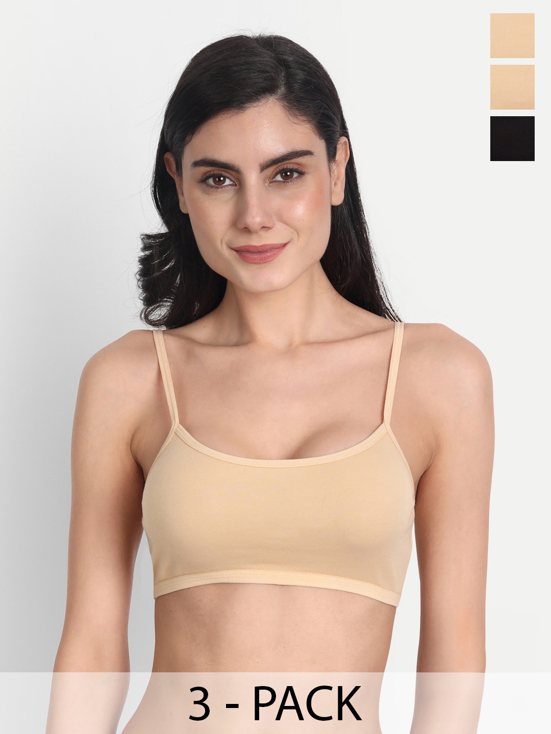 

Aimly Pack Of 3 Non-Padded All Day Comfort Medium Coverage Cotton Workout Bra, Black