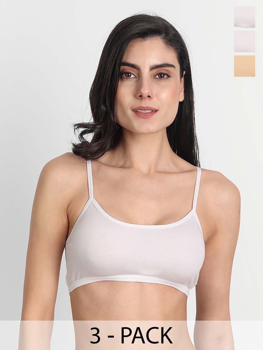 

Aimly Pack Of 3 Non-Padded All Day Comfort Medium Coverage Cotton Workout Bra, White