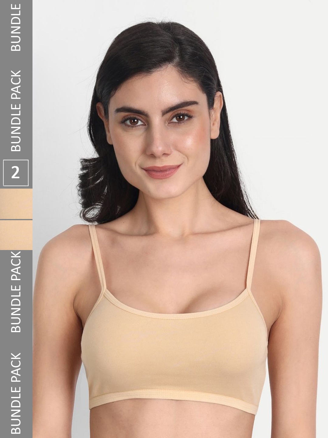 

Aimly Pack of 2 Sports Bra Cotton Non-Padded Non-Wired Mid Coverage, Beige