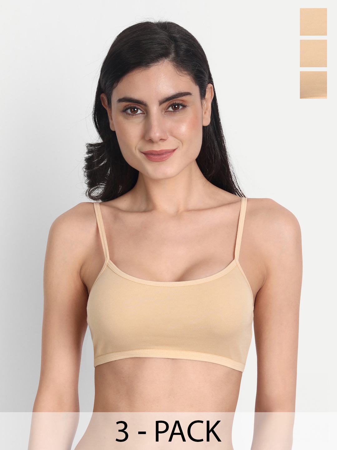 

Aimly Pack of 3 Sports Bra Cotton Non-Padded Non-Wired Mid Coverage, Beige