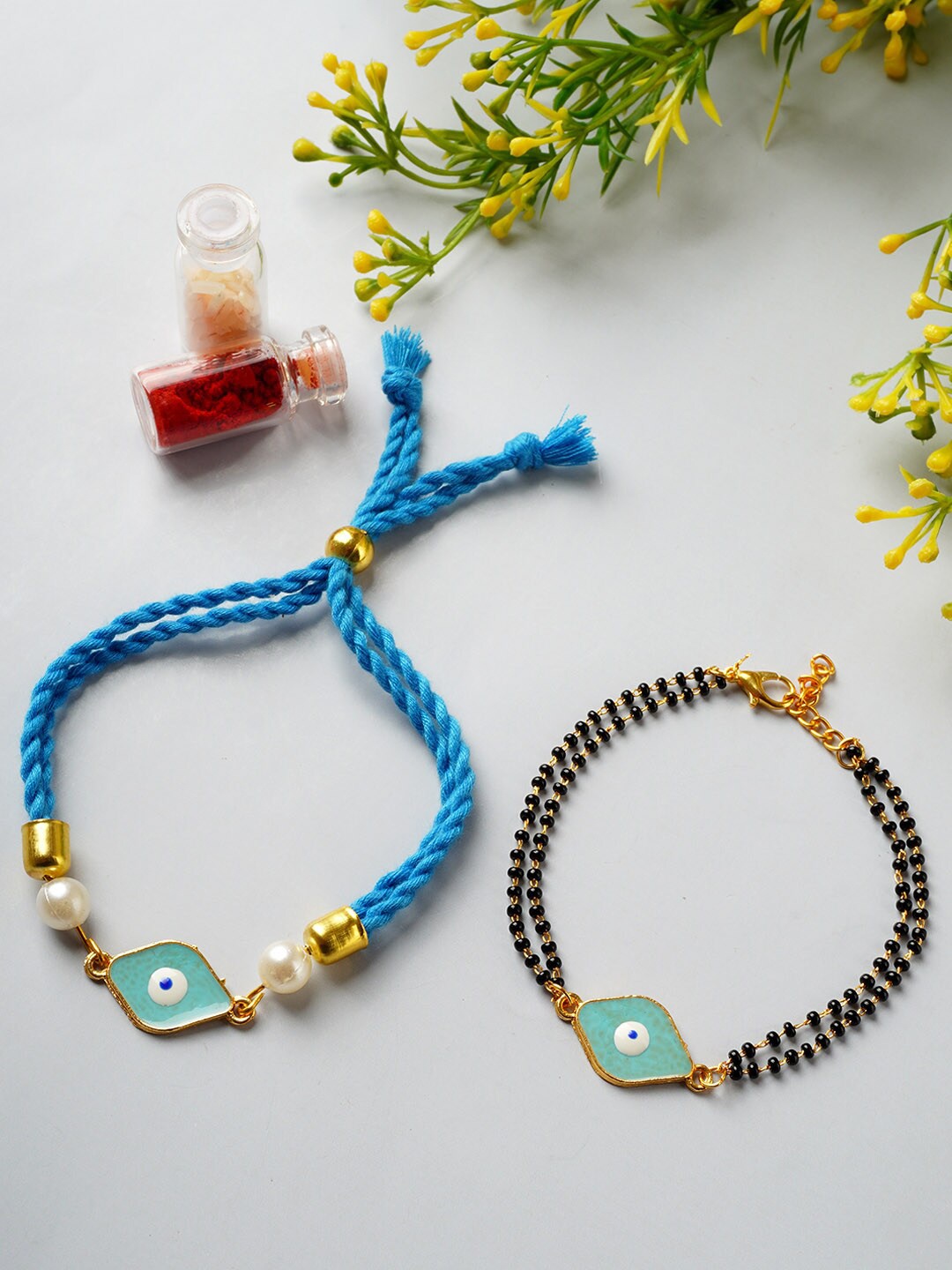 

Ferosh Set Of 2 Evil Eye Beaded Rakhis, Blue