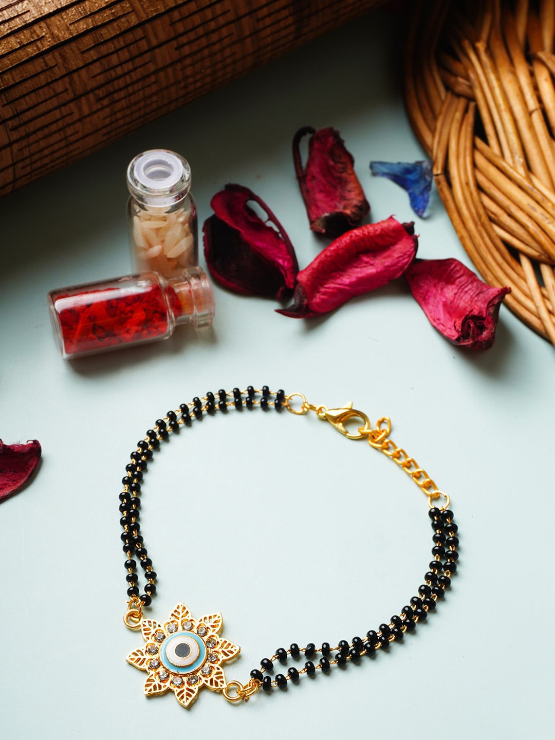 

Ferosh Floral Evil Eye Beaded Rakhi, Gold