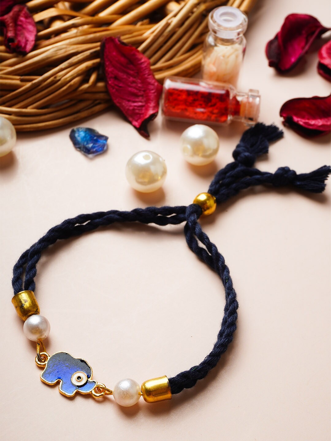 

Ferosh Elephant Evil Eye Beaded Rakhi, Black