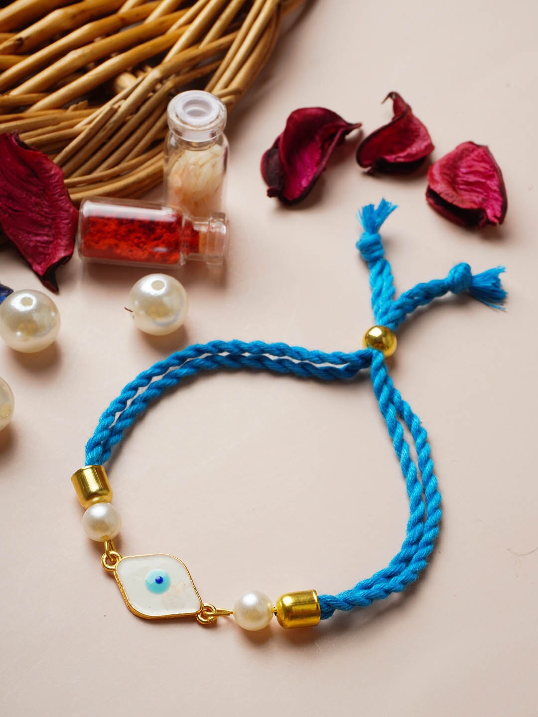 

Ferosh Diamond-Shaped Evil Eye Beaded Rakhi, Blue