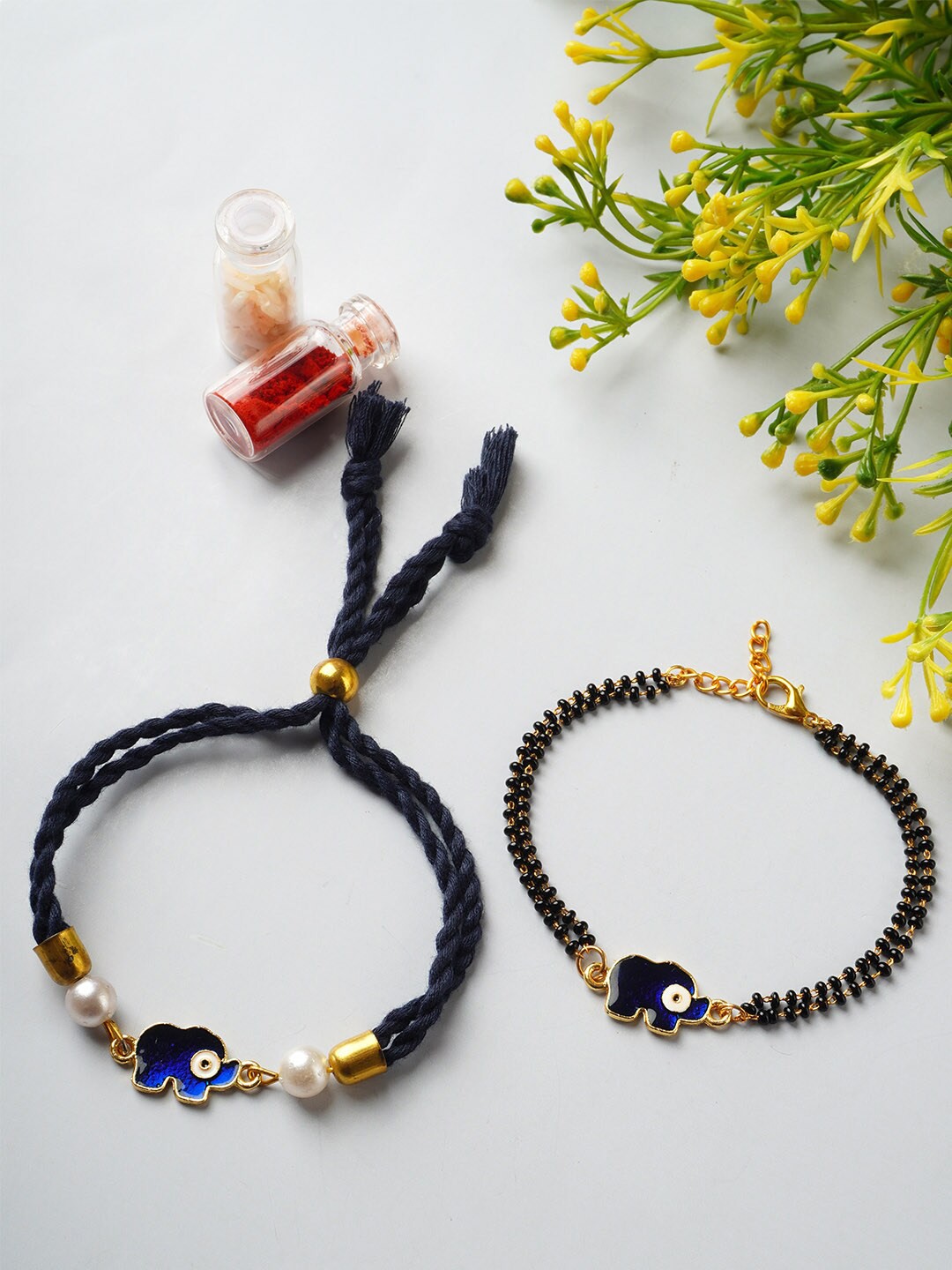 

Ferosh Set Of 2 Elephant Evil Eye Beaded Rakhi, Blue