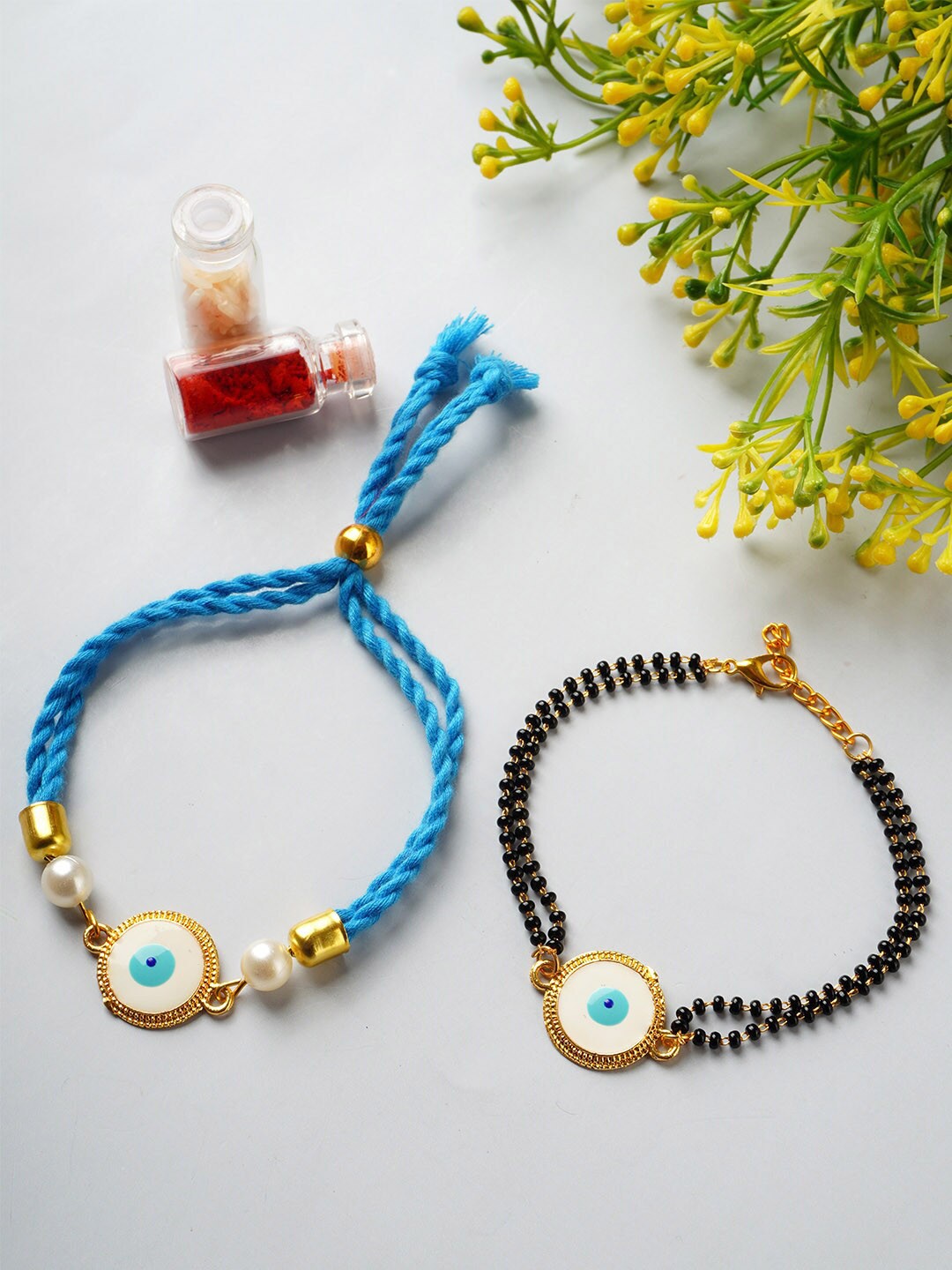 

Ferosh Set Of 2 Gold-Plated Round Evil Eye Rakhis