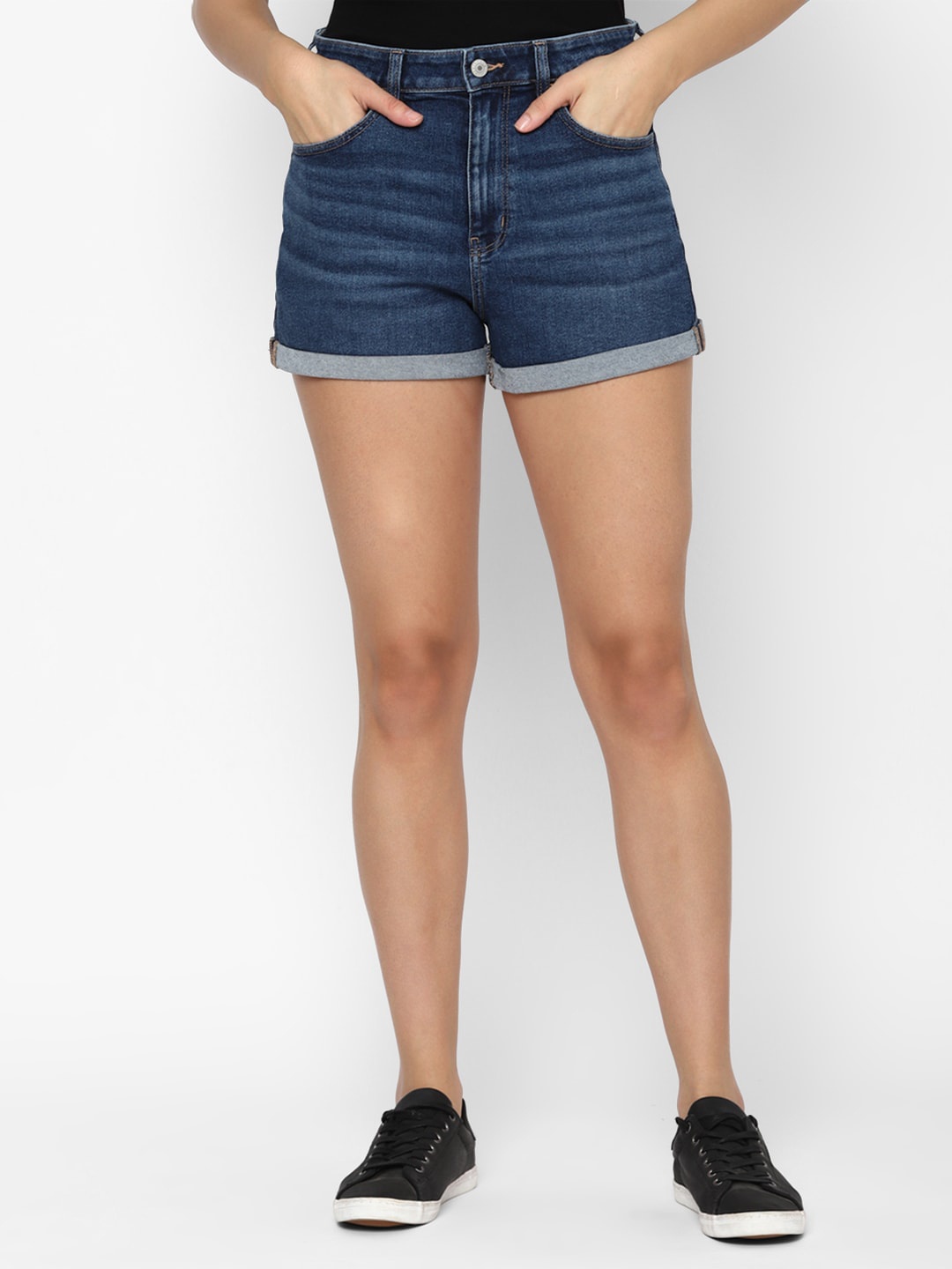 

AMERICAN EAGLE OUTFITTERS Women Washed High-Rise Pure Cotton Denim Shorts, Blue