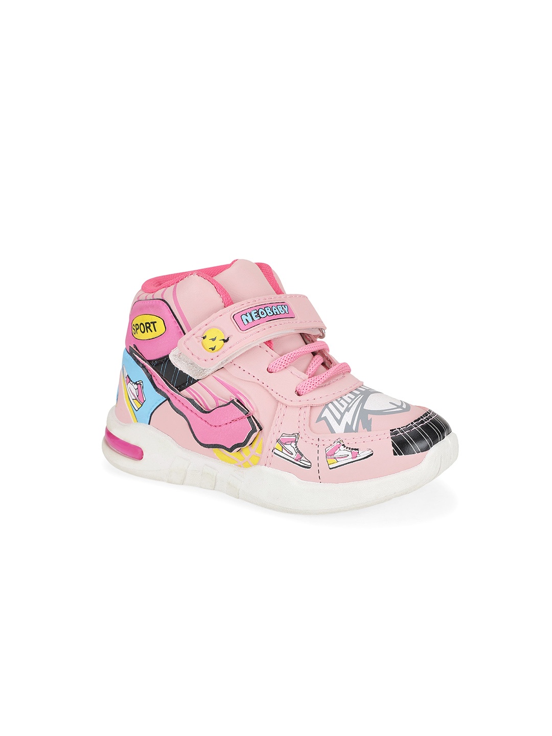

NEOBABY Kids Printed Lightweight Velcro Sneakers, Pink