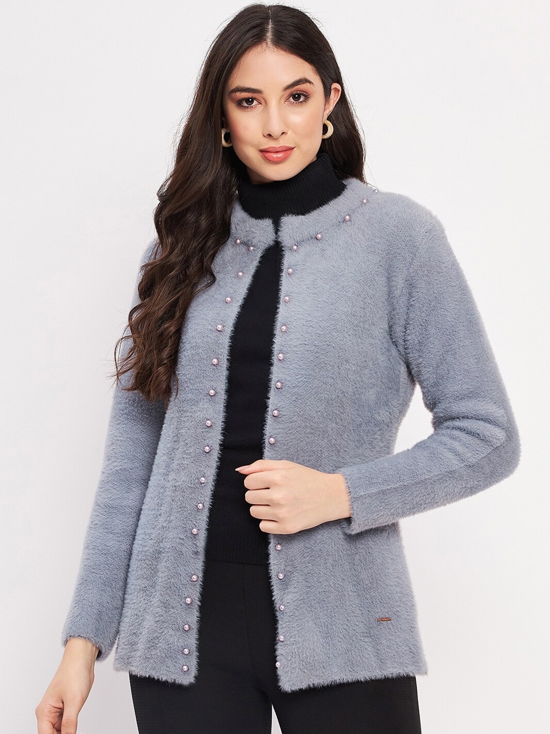 

Duke Round Neck Acrylic Front-Open Sweaters, Blue