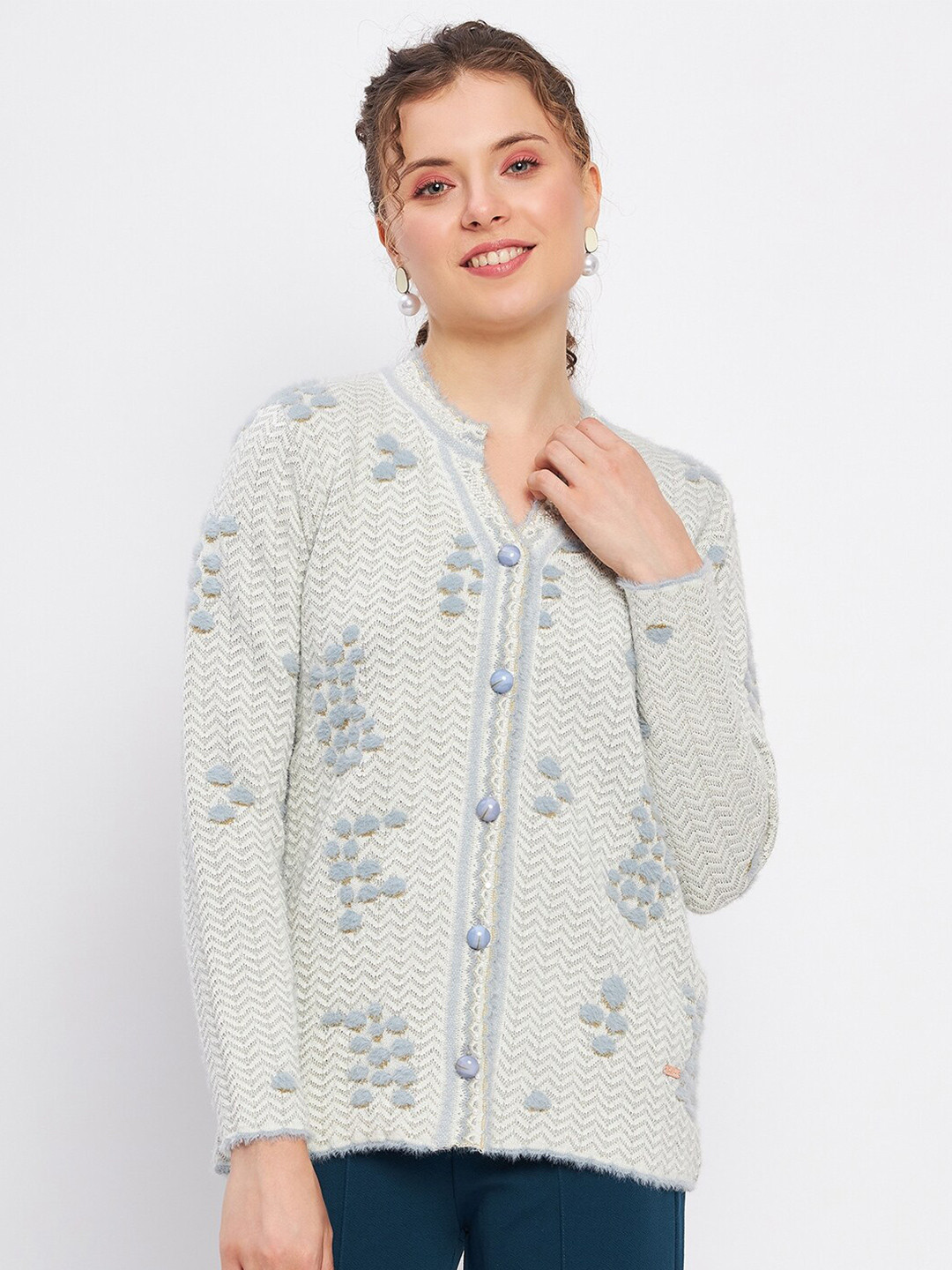 

Duke Self Design Cable Knit Acrylic Cardigan, Blue