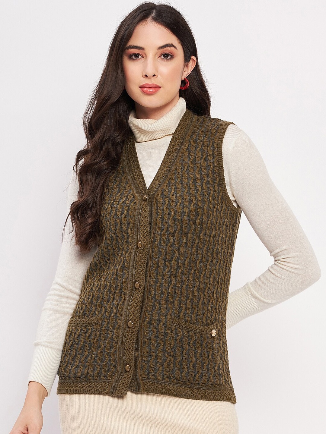 

Duke Self Design Cable Knit Acrylic Cardigan, Olive