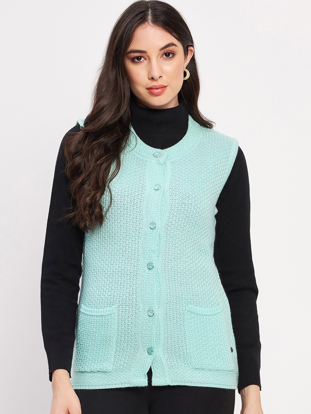 

Duke Self Design Cable Knit Acrylic Cardigan, Sea green