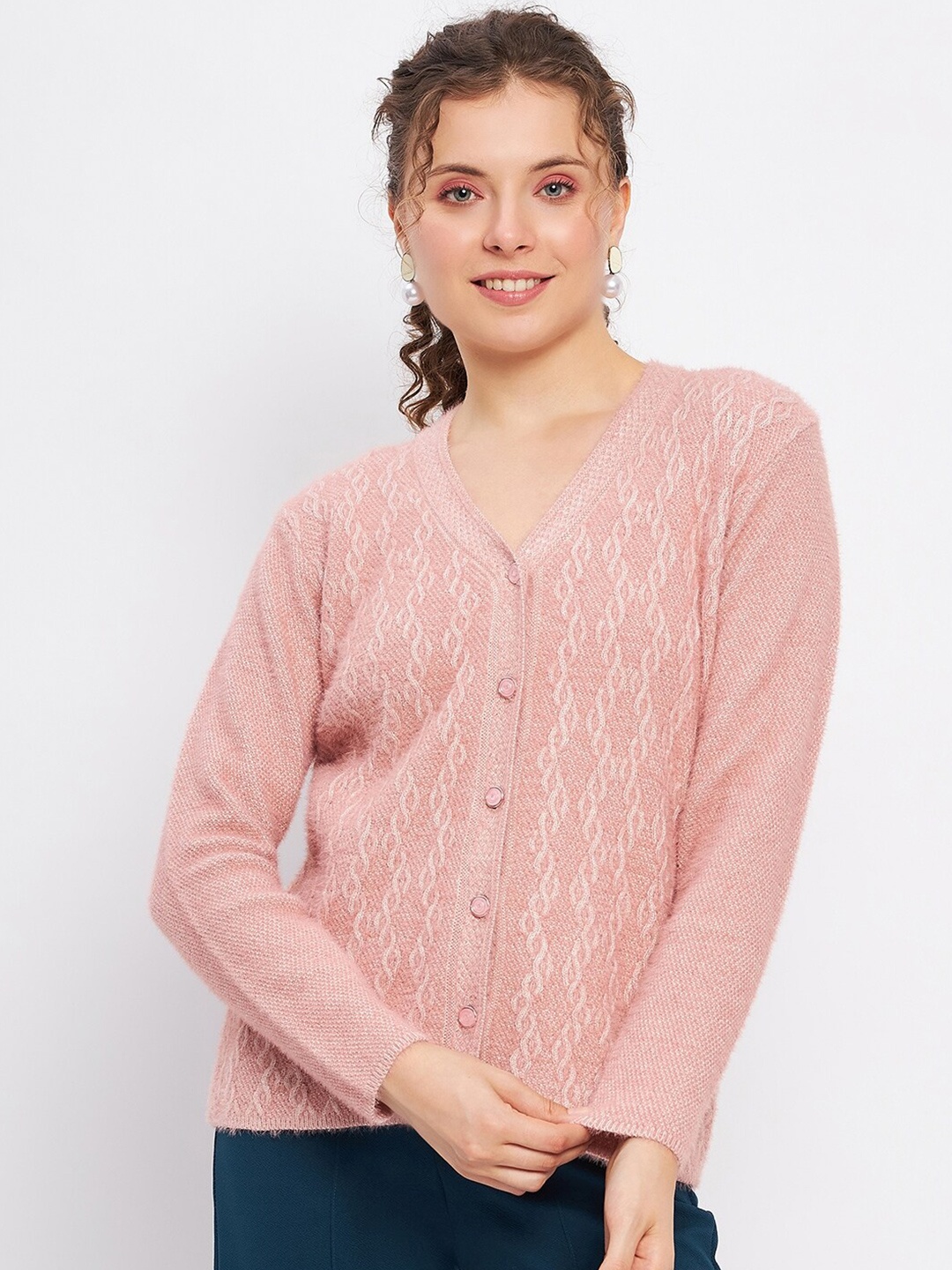 

Duke Self Design Cable Knit Acrylic Cardigan, Pink