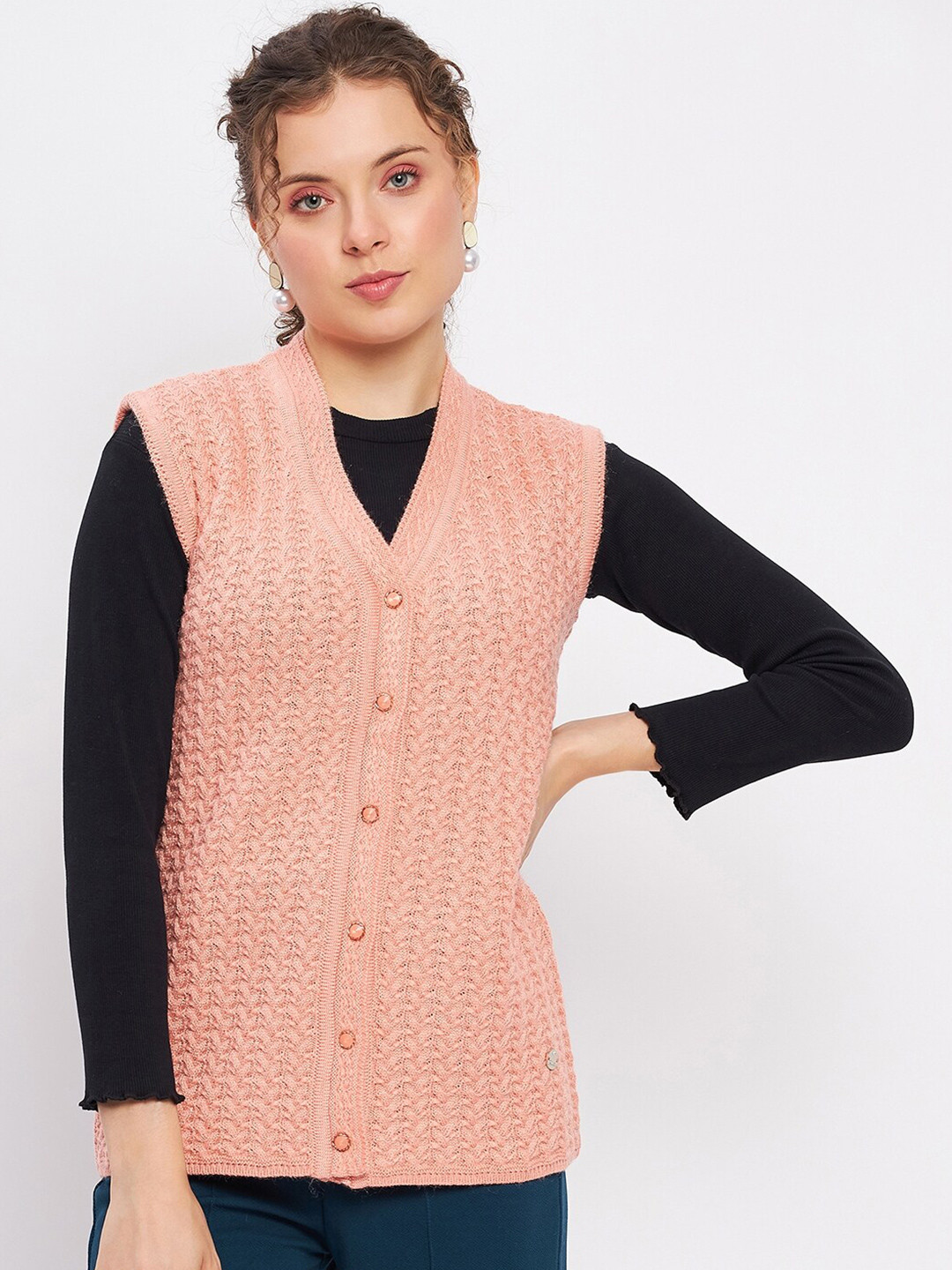 

Duke Cable Knit Self Design Acrylic Cardigan Sweaters, Peach