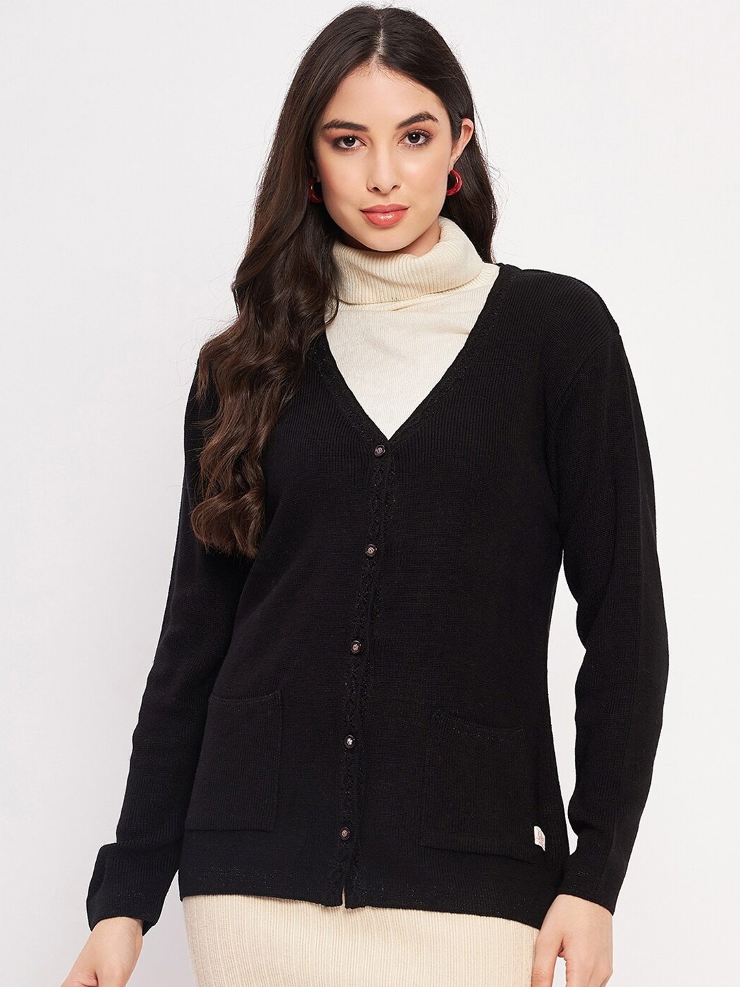 

Duke V-Neck Long Sleeves Acrylic Cardigan Sweaters, Black