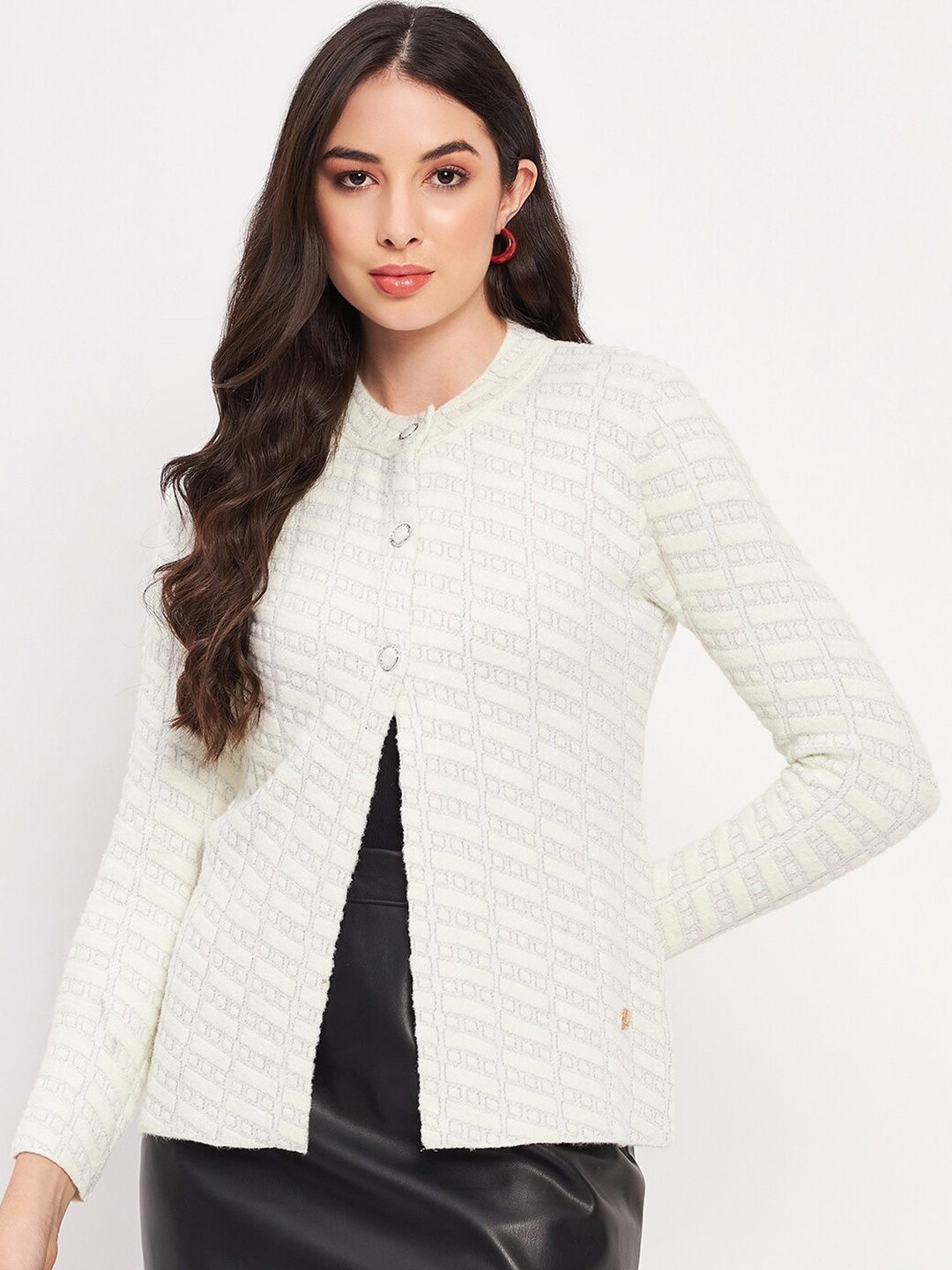 

Duke Cable Knit Self Design Button Detail Acrylic Cardigan Sweaters, White