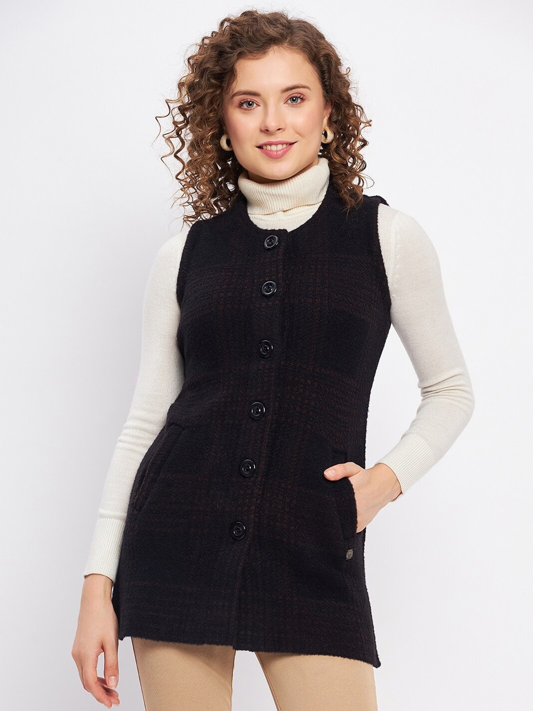 

Duke Checked Acrylic Cardigan Sweaters, Black