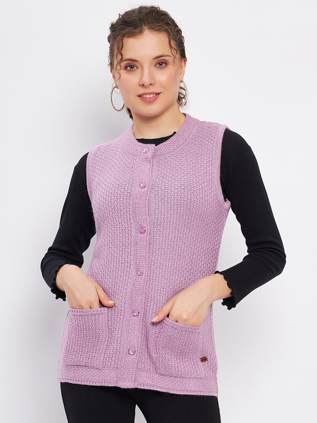 

Duke Open Knit Self Design Acrylic Cardigan Sweaters, Purple