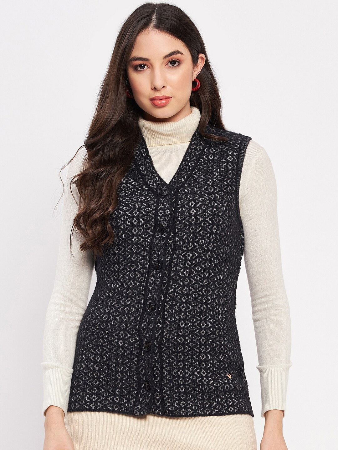 

Duke Cable Knit Self Design Button Detail Acrylic Cardigan Sweaters, Black