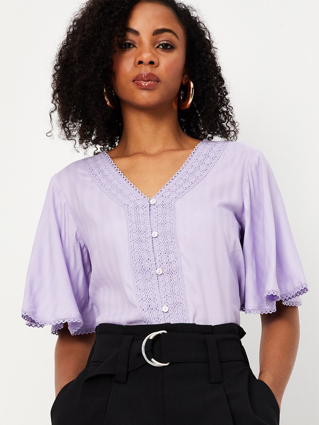 

max V-Neck Flared Sleeve sTop, Purple