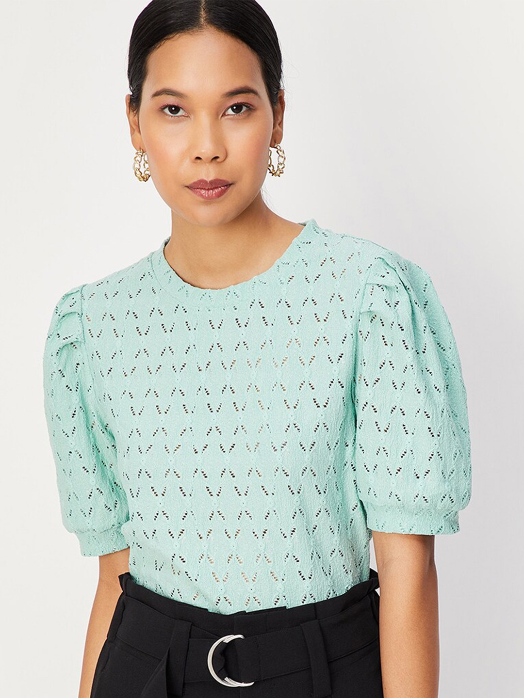 

max Self Designed Puff Sleeve Top, Green