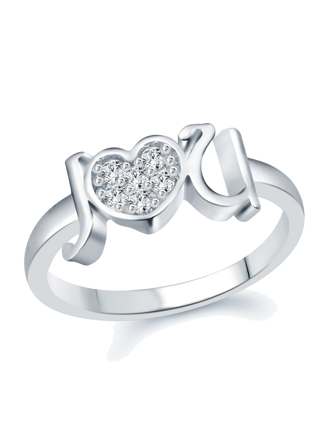 

Vighnaharta Women Rhodium Plated CZ Studded J & U Letter Finger Ring, Silver