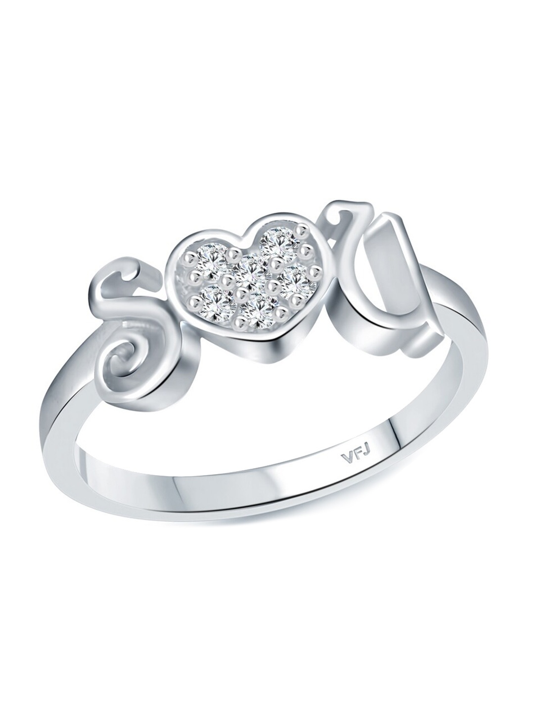

Vighnaharta Women Rhodium Plated CZ Studded S & U Letter Finger Ring, Silver